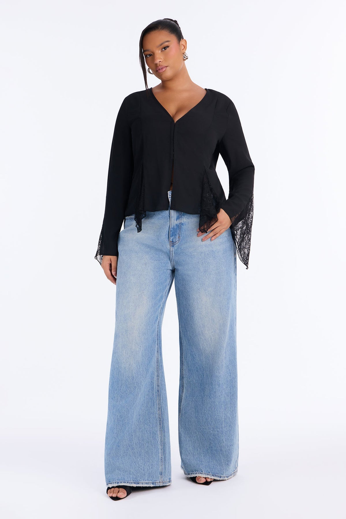 Love Spells Laced Chiffon Blouse - Black