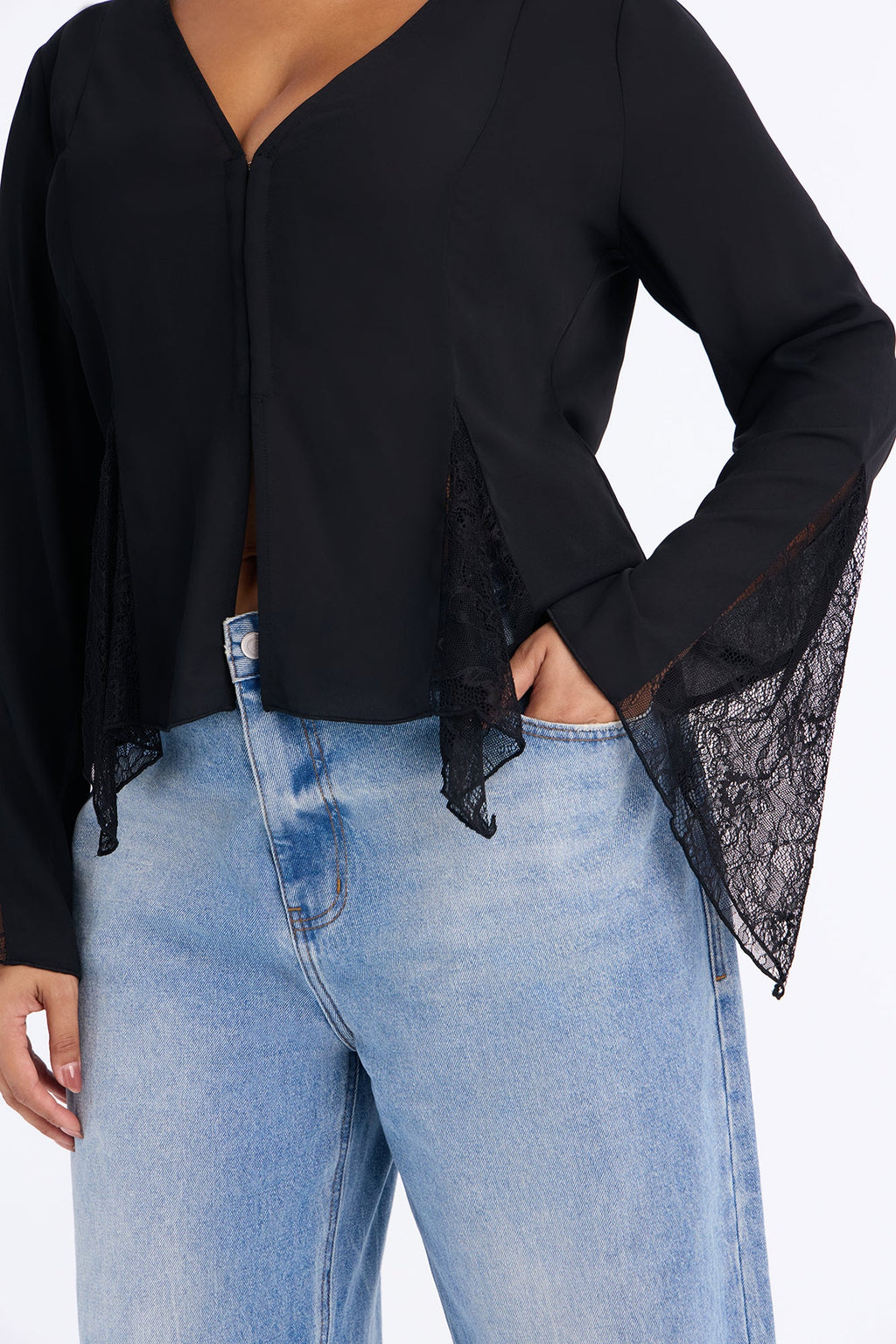 Love Spells Laced Chiffon Blouse - Black
