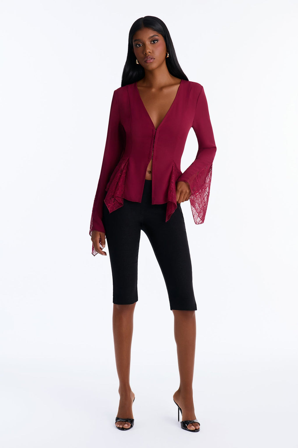 Love Spells Laced Chiffon Blouse - Burgundy