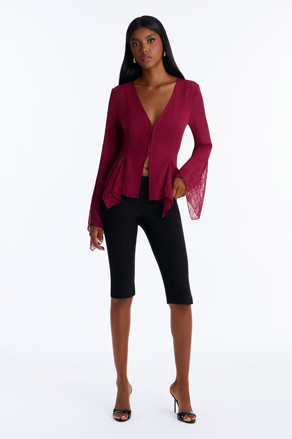 Love Spells Laced Chiffon Blouse - Burgundy