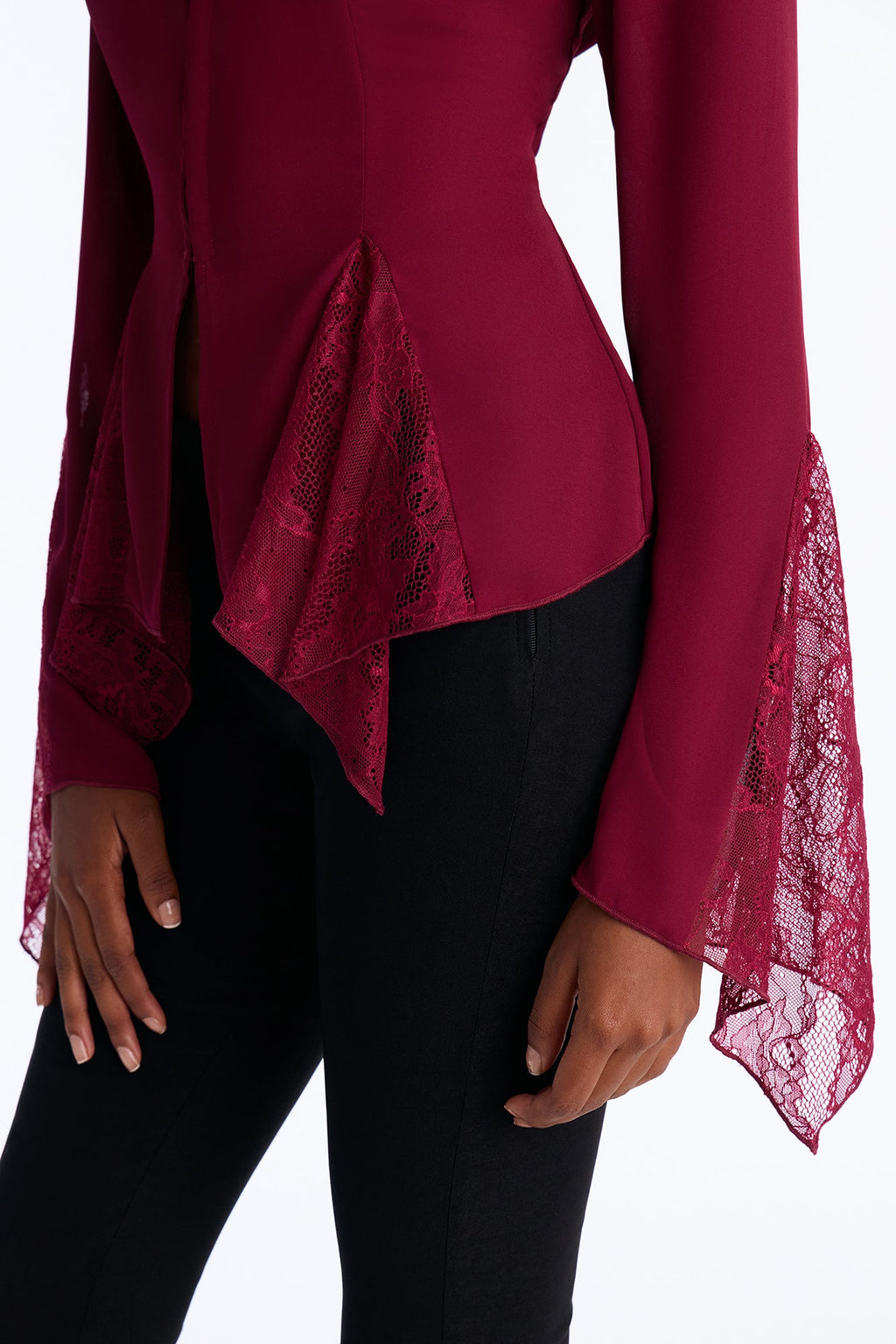 Love Spells Laced Chiffon Blouse - Burgundy
