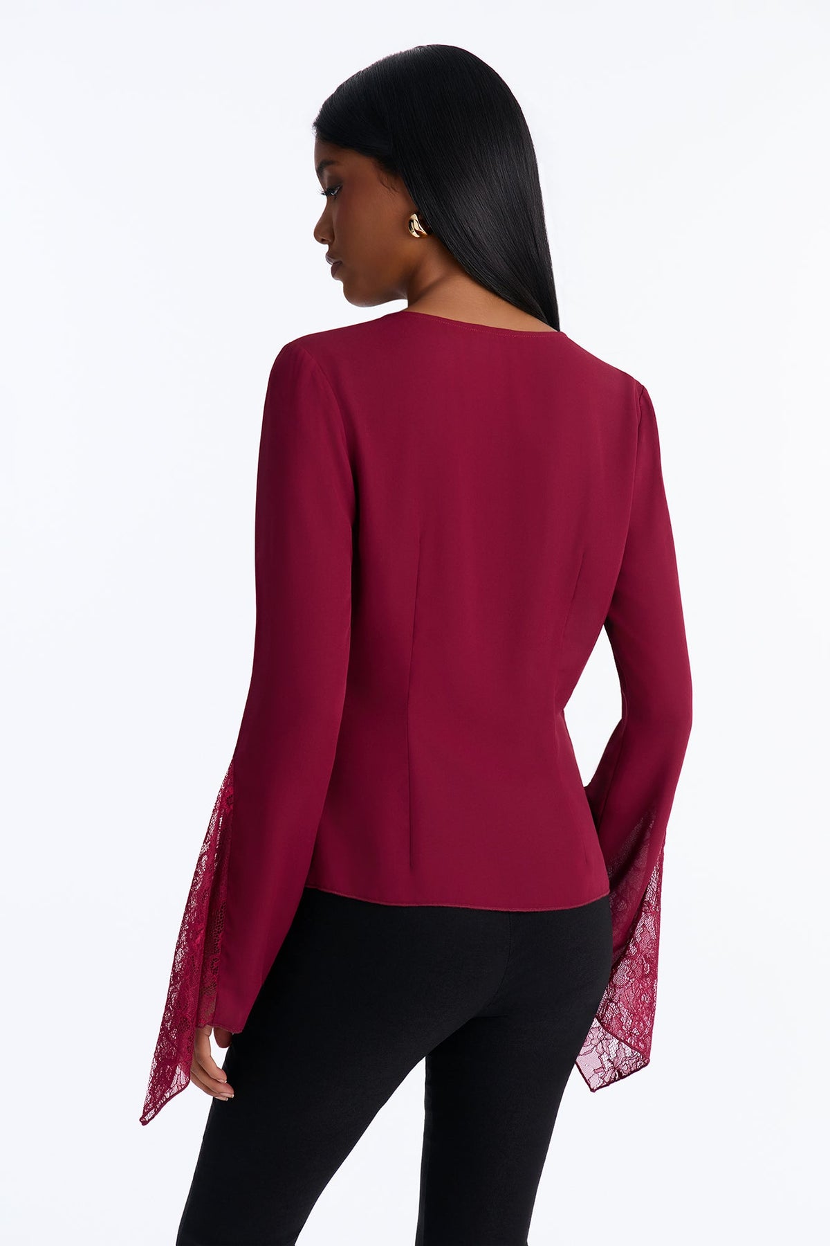 Love Spells Laced Chiffon Blouse - Burgundy