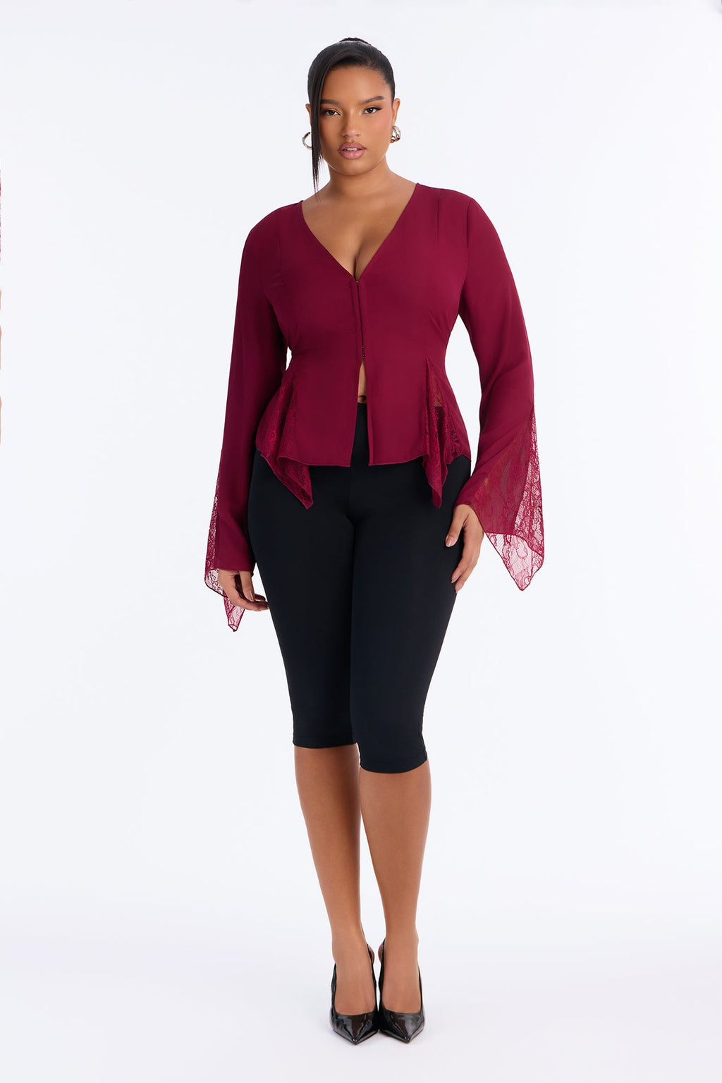 Love Spells Laced Chiffon Blouse - Burgundy