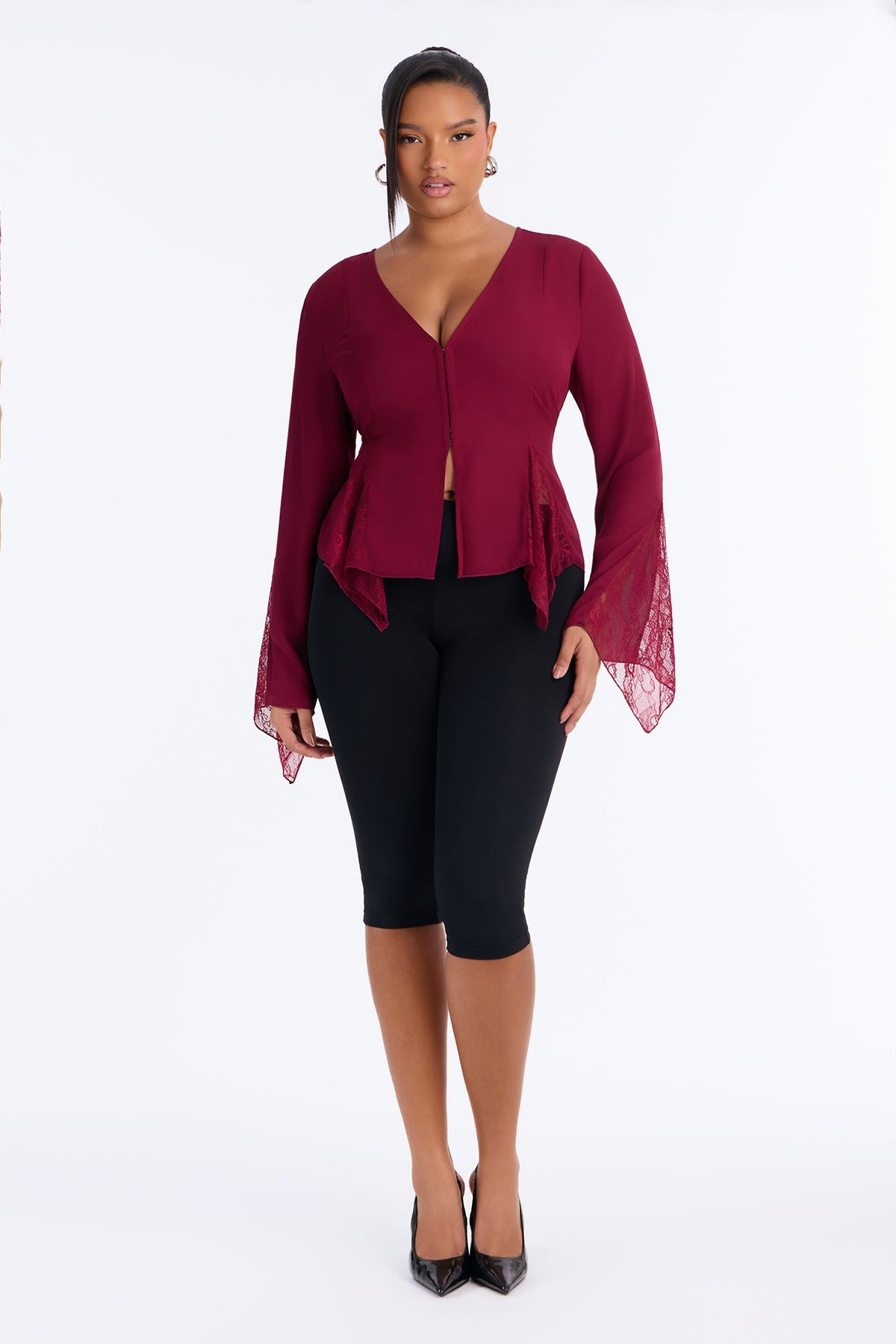 Love Spells Laced Chiffon Blouse - Burgundy