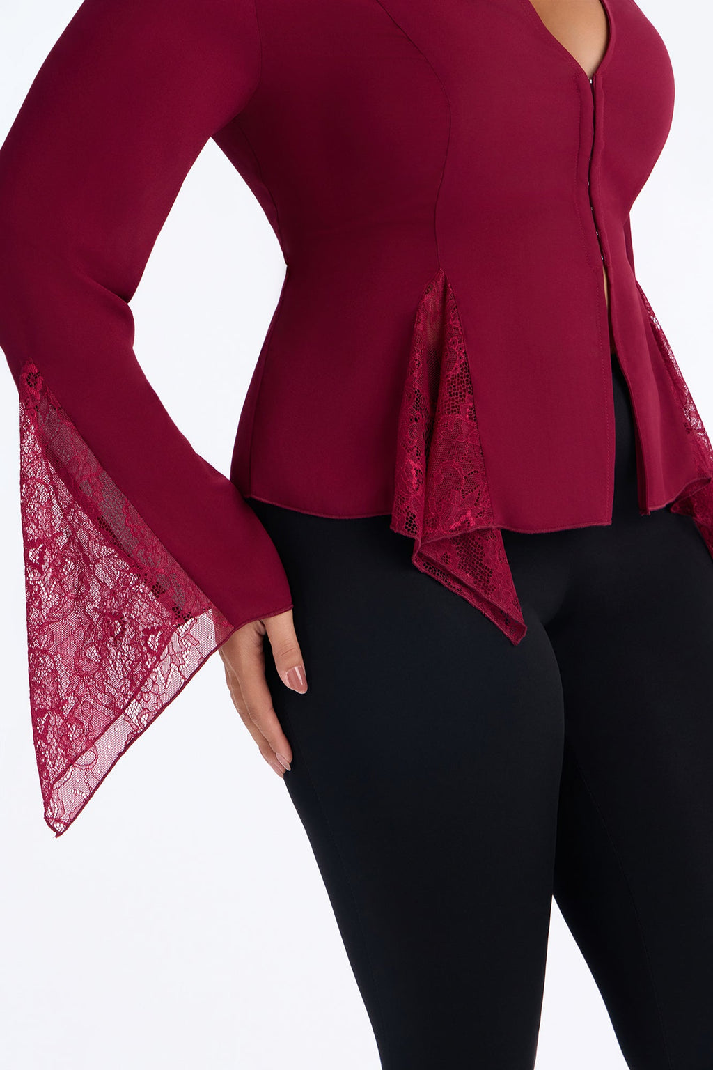 Love Spells Laced Chiffon Blouse - Burgundy