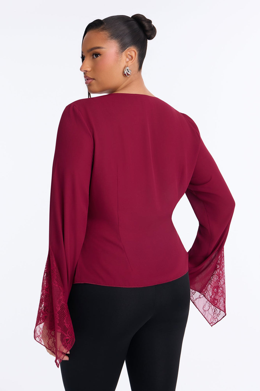 Love Spells Laced Chiffon Blouse - Burgundy