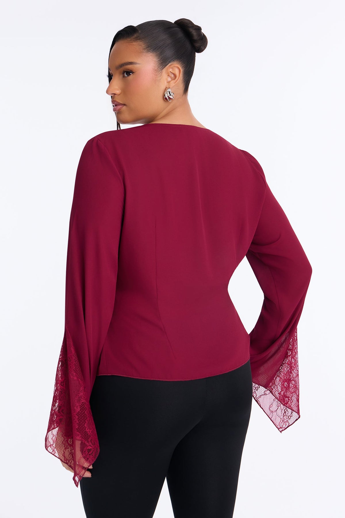 Love Spells Laced Chiffon Blouse - Burgundy