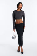 Keep Up Cropped Long Sleeve Blouse - Charcoal