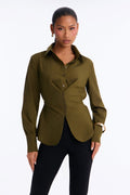 Busy Schedule Tie Back Button Up Shirt - Olive