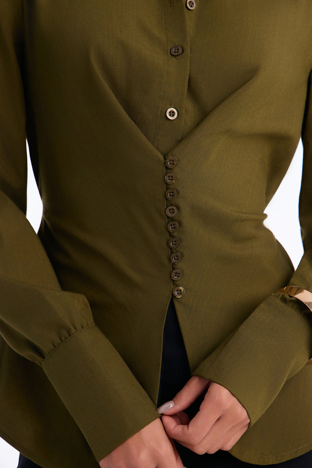Busy Schedule Tie Back Button Up Shirt - Olive