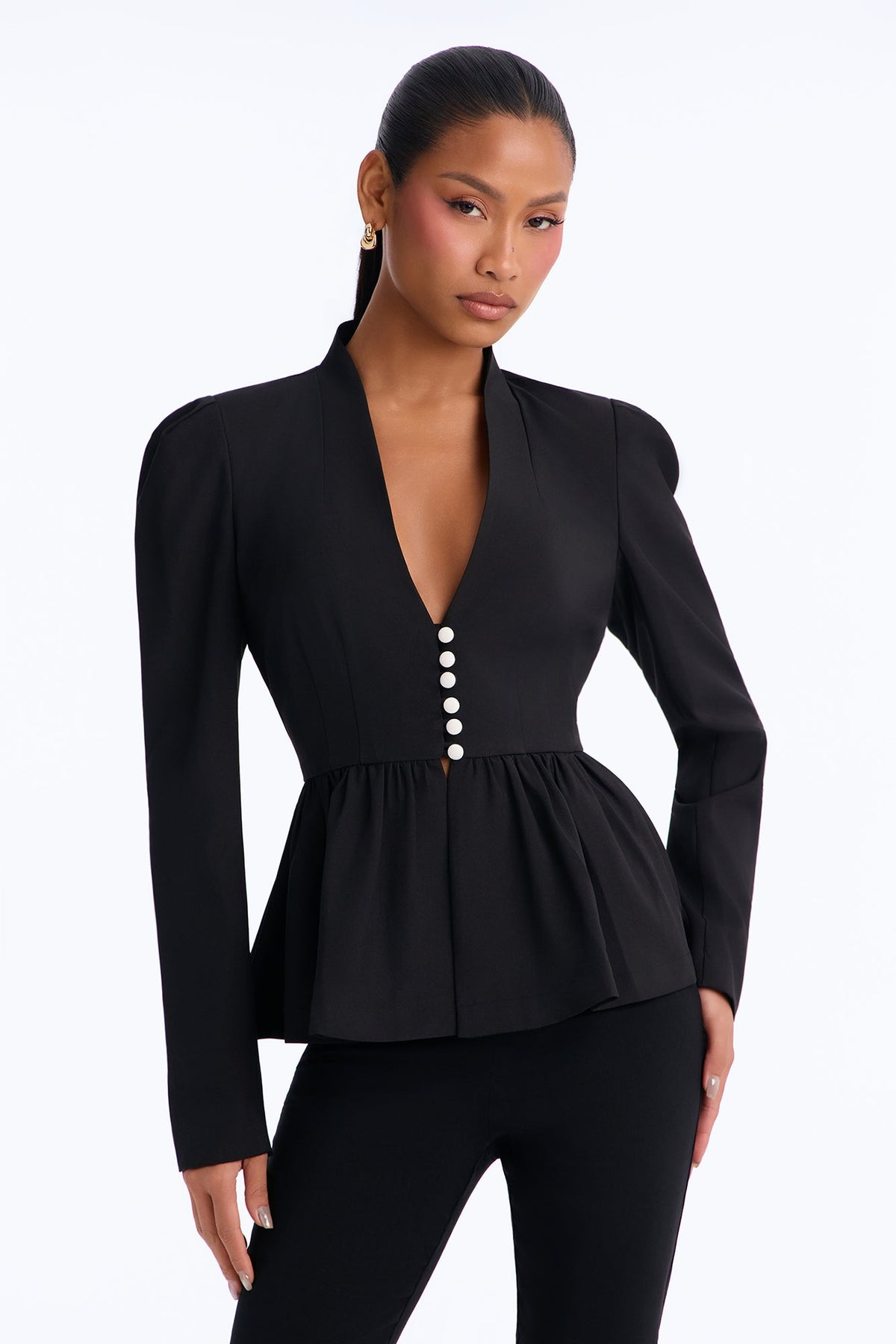 Work Hard For It Peplum Blazer Top - Black/White