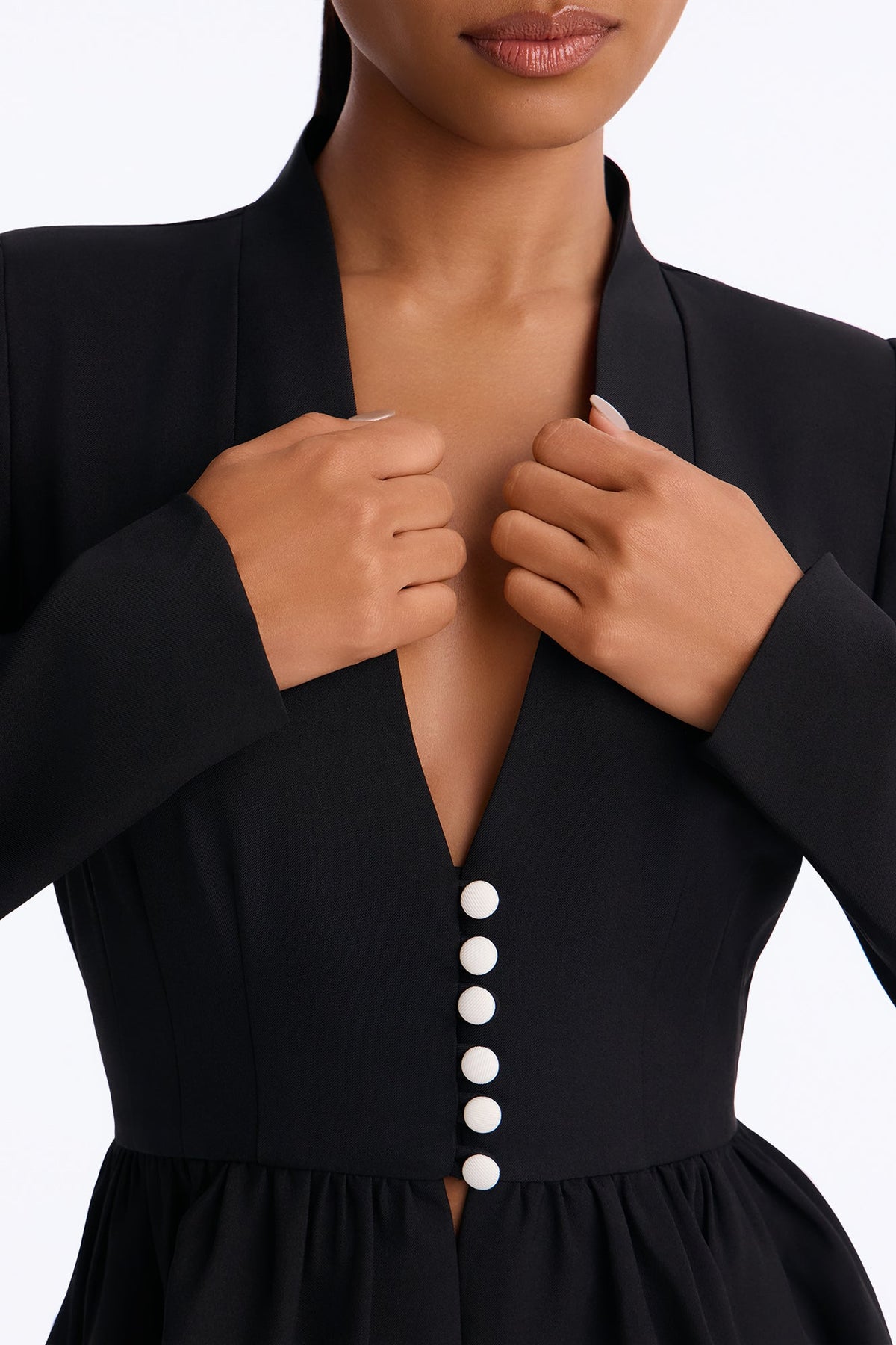 Work Hard For It Peplum Blazer Top - Black/White