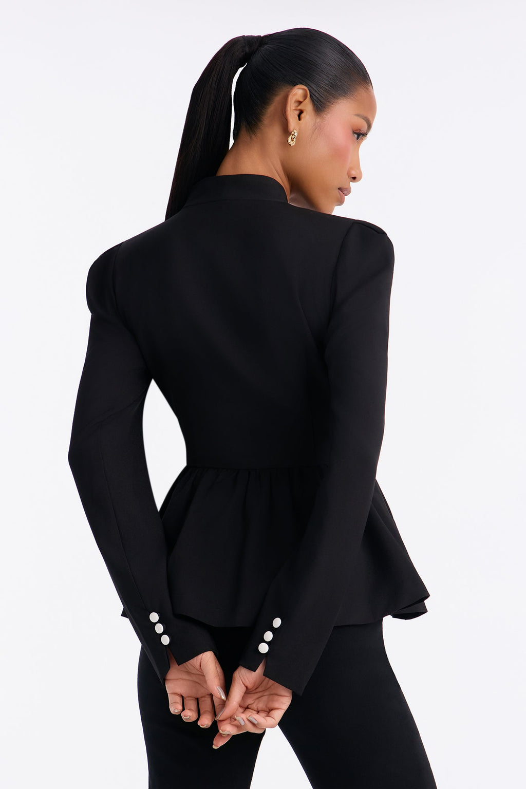 Work Hard For It Peplum Blazer Top - Black/White