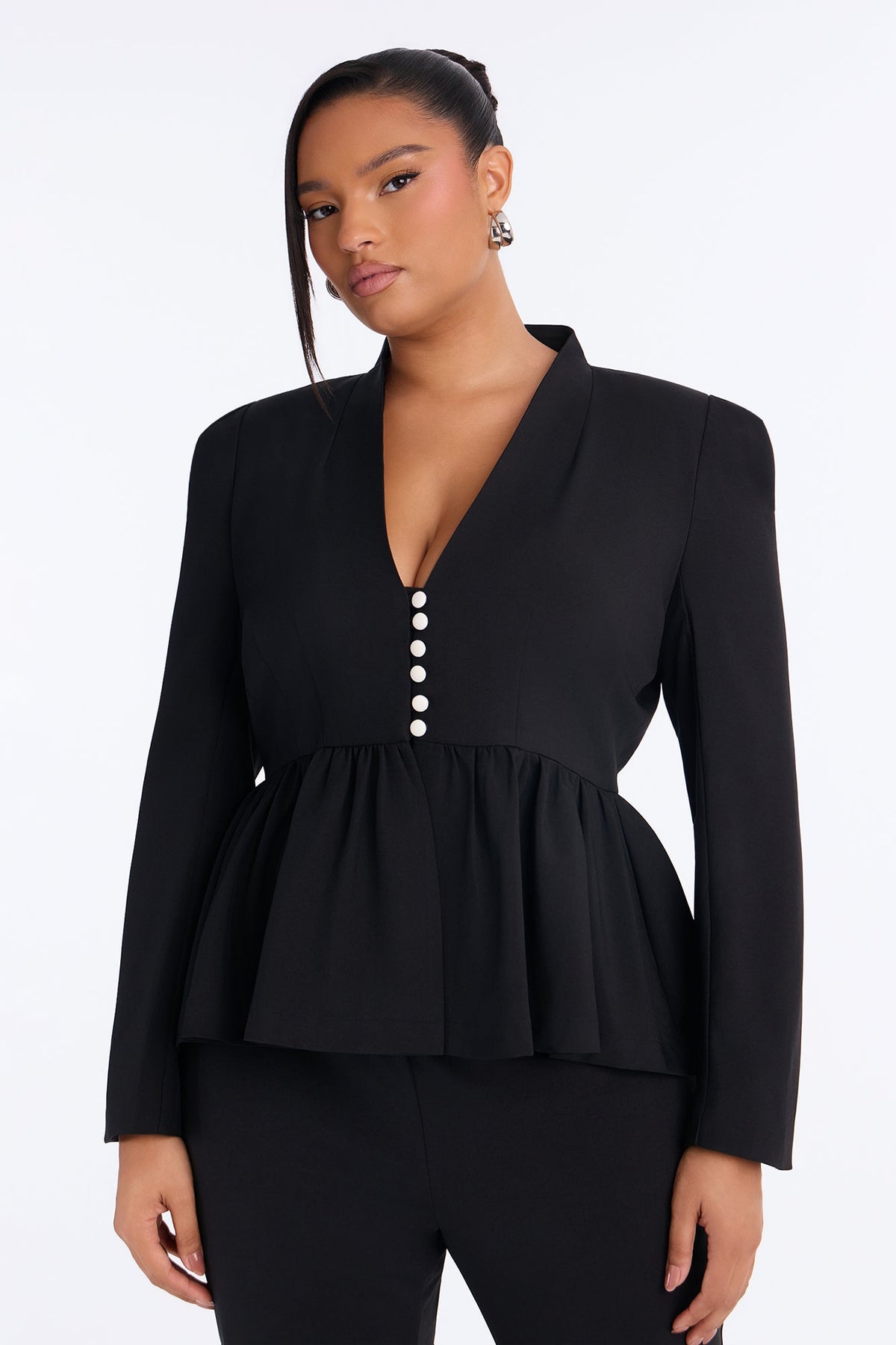 Work Hard For It Peplum Blazer Top - Black/White