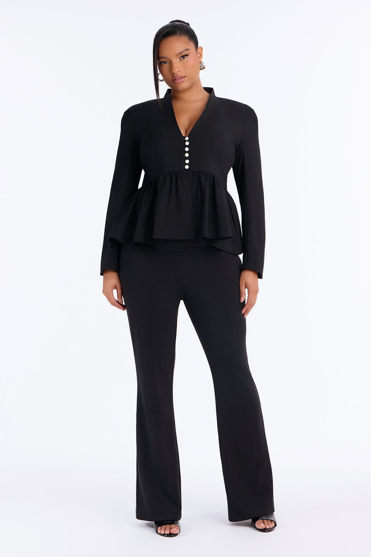 Work Hard For It Peplum Blazer Top - Black/White