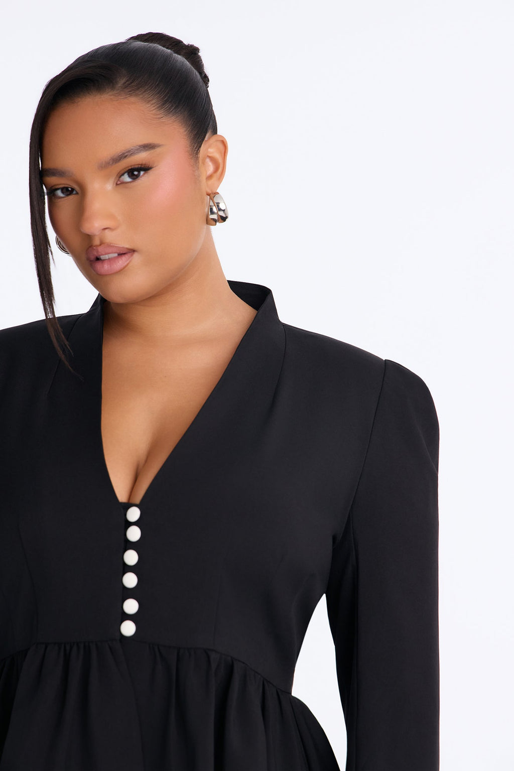 Work Hard For It Peplum Blazer Top - Black/White
