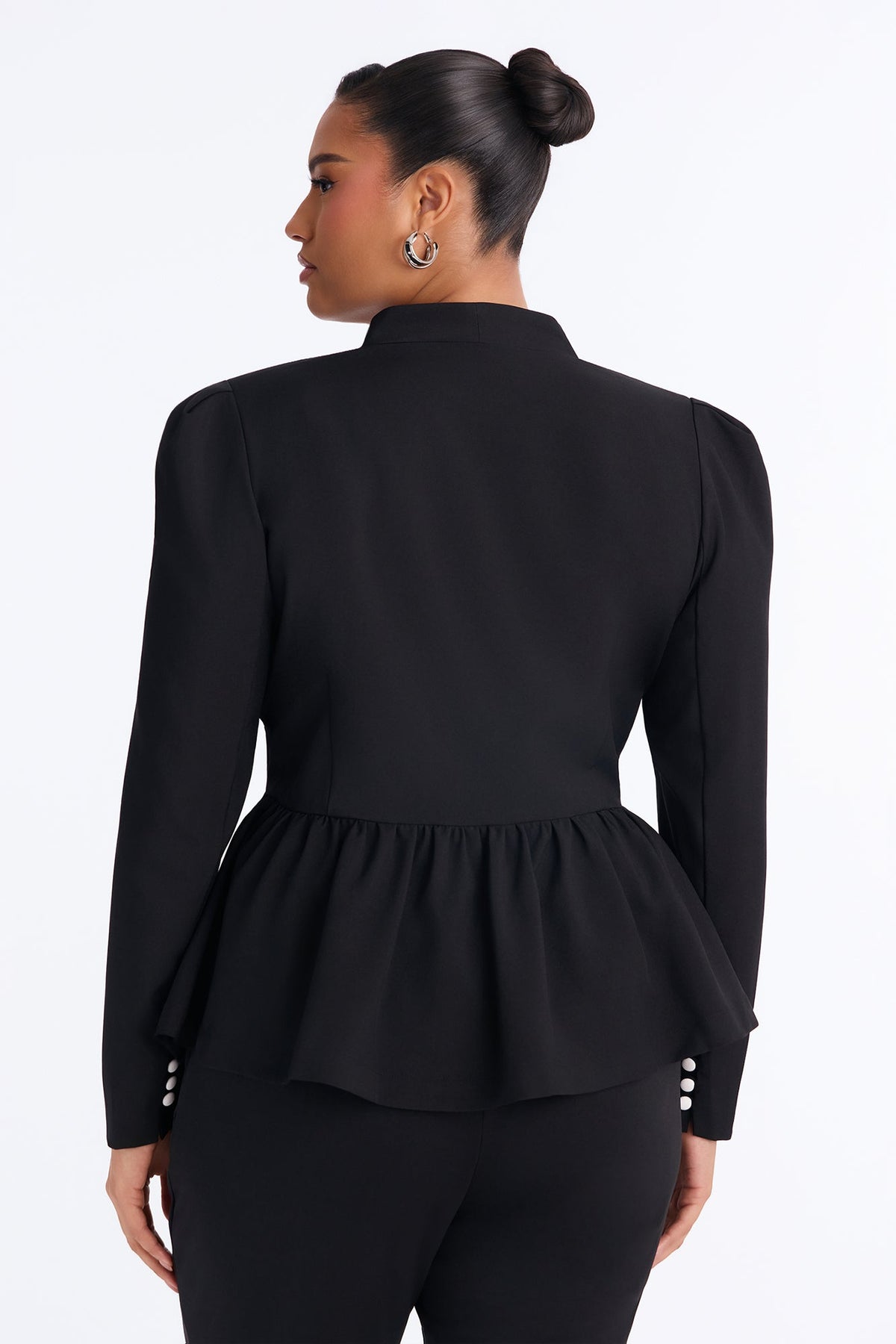 Work Hard For It Peplum Blazer Top - Black/White