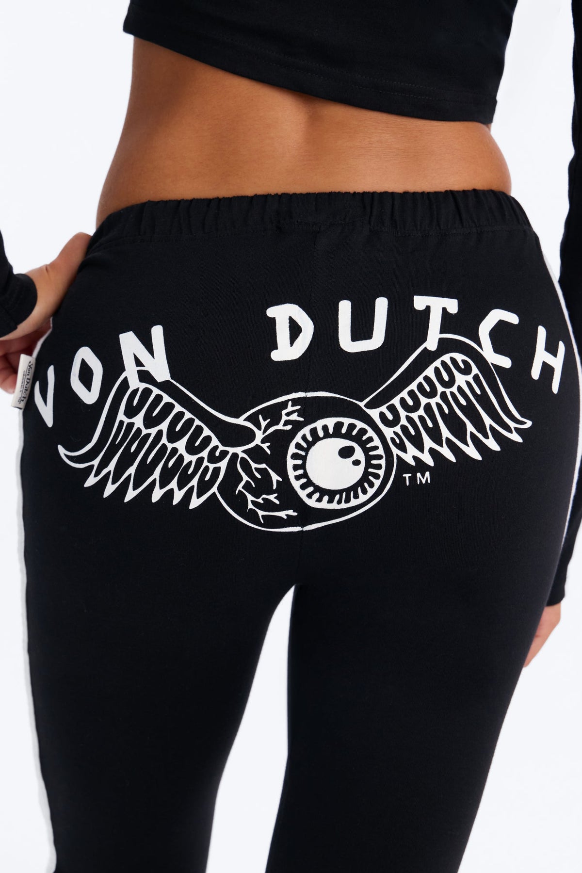 Von Dutch Southern Cali Flying Eye Contrast PJ Capri Pant Set - Black/White