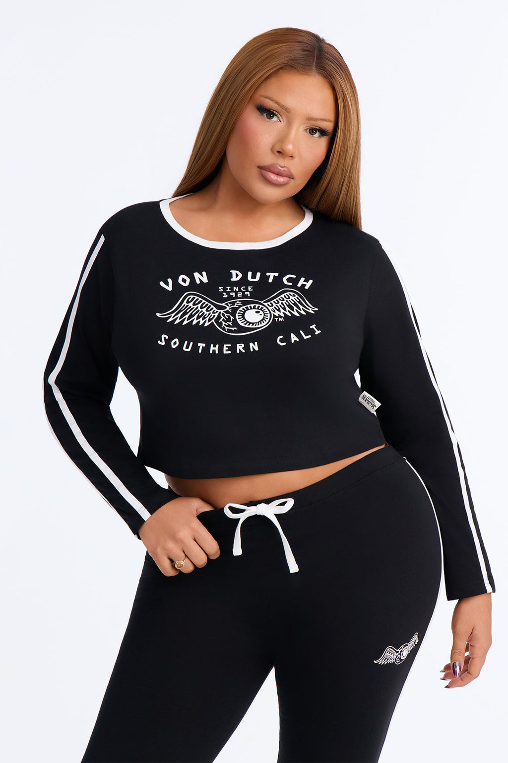 Von Dutch Southern Cali Flying Eye Contrast PJ Capri Pant Set - Black/White