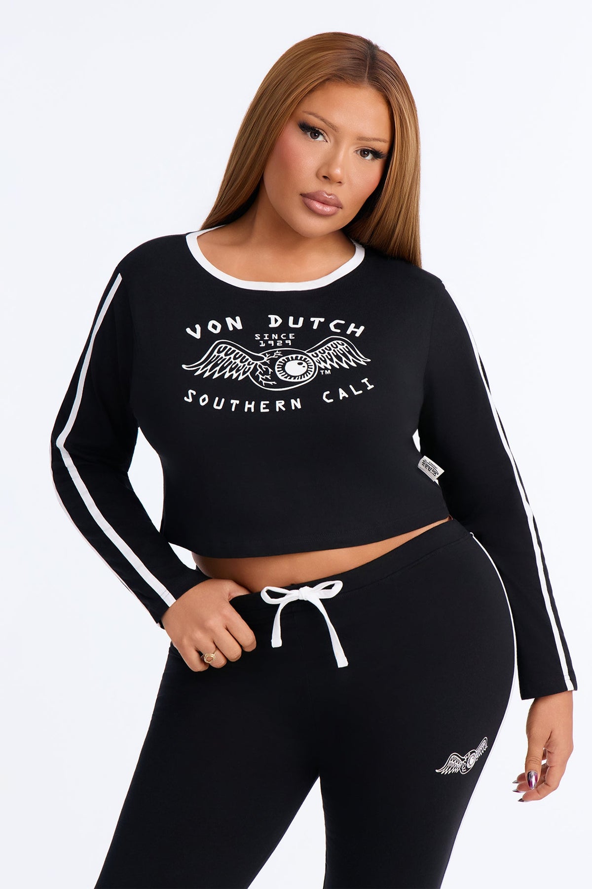 Von Dutch Southern Cali Flying Eye Contrast PJ Capri Pant Set - Black/White