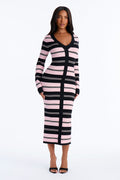 Lara Striped Long Sleeve Sweater Dress - Black/Pink