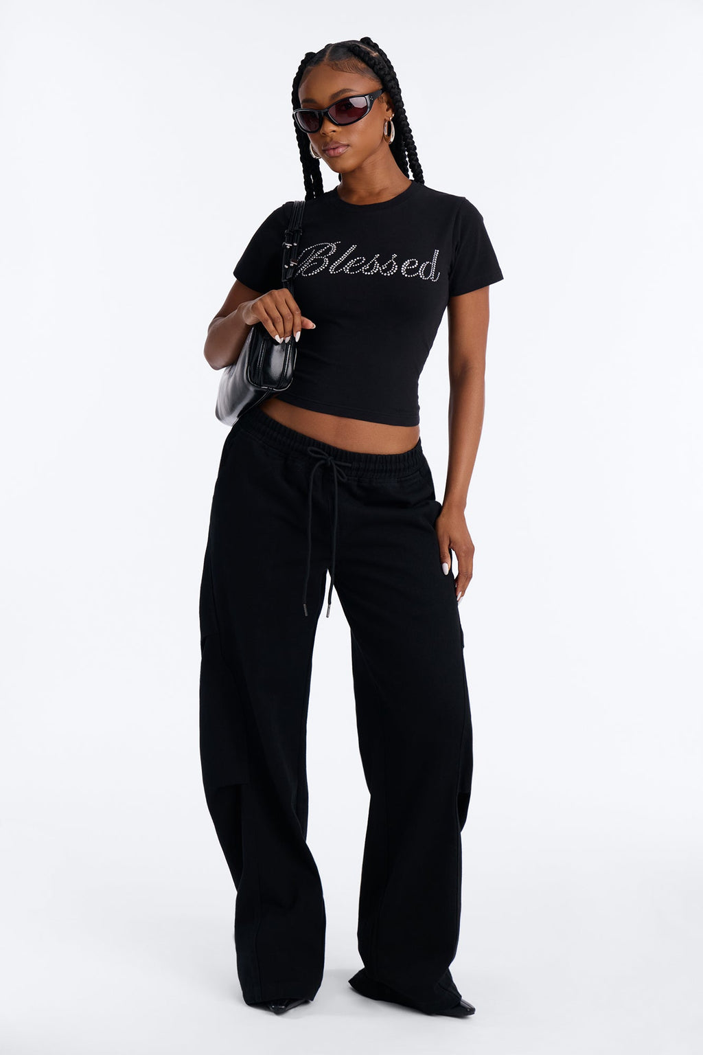 Blessed Rhinestone Script Tee - Black