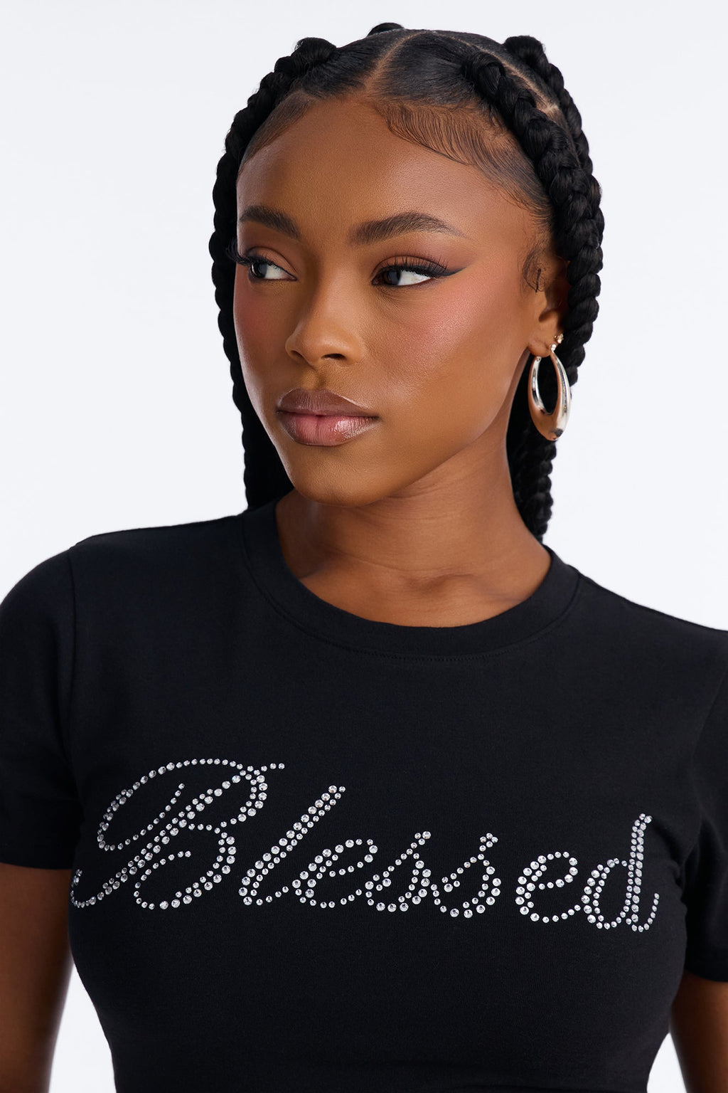 Blessed Rhinestone Script Tee - Black