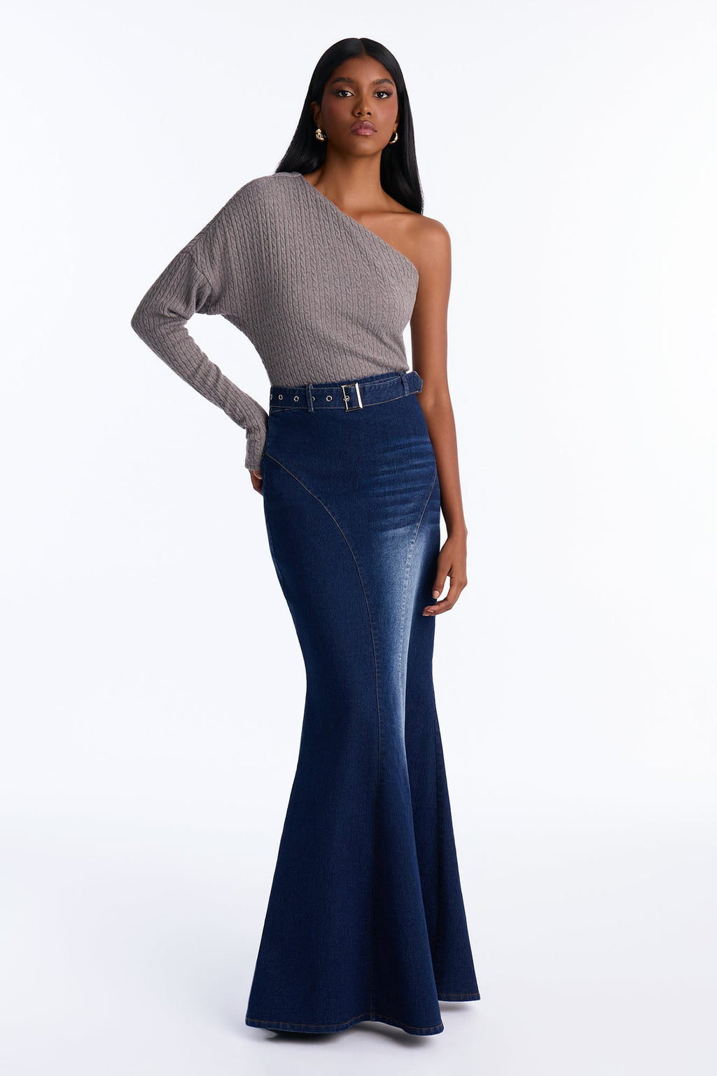 Tayla Sweater Denim Mix Maxi Dress - Grey/combo
