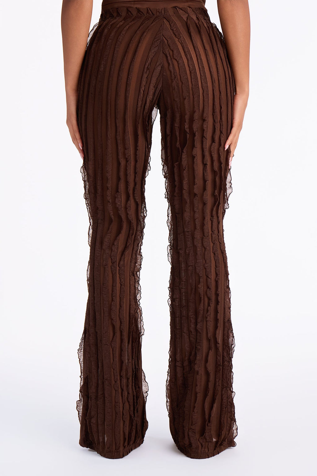 Avery Ruffle Mesh Flare Pant - Chocolate