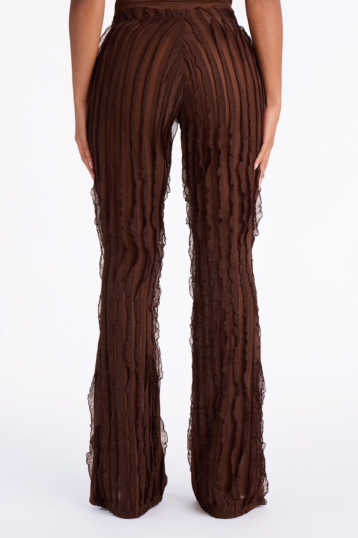 Avery Ruffle Mesh Flare Pant - Chocolate