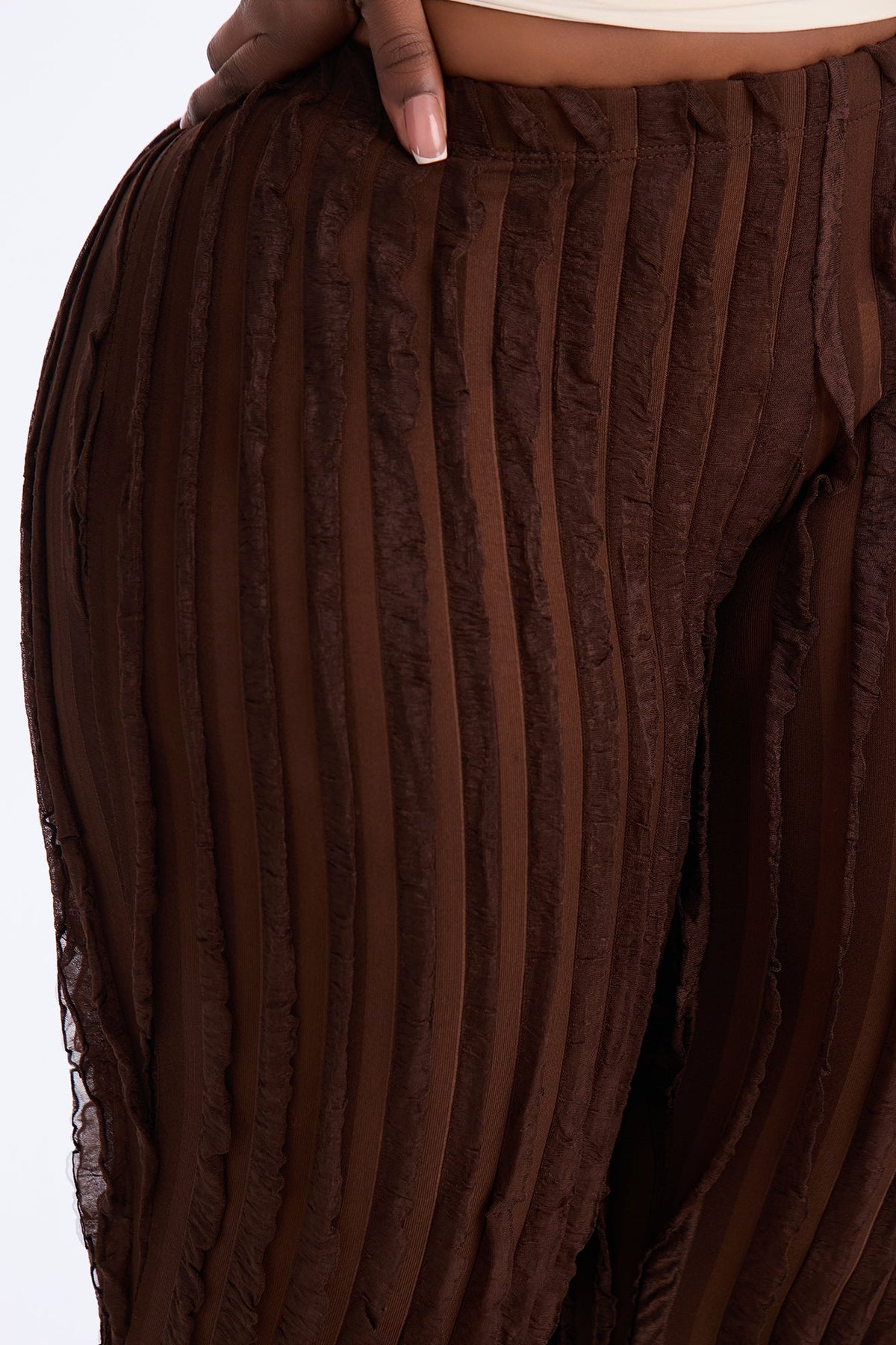 Avery Ruffle Mesh Flare Pant - Chocolate