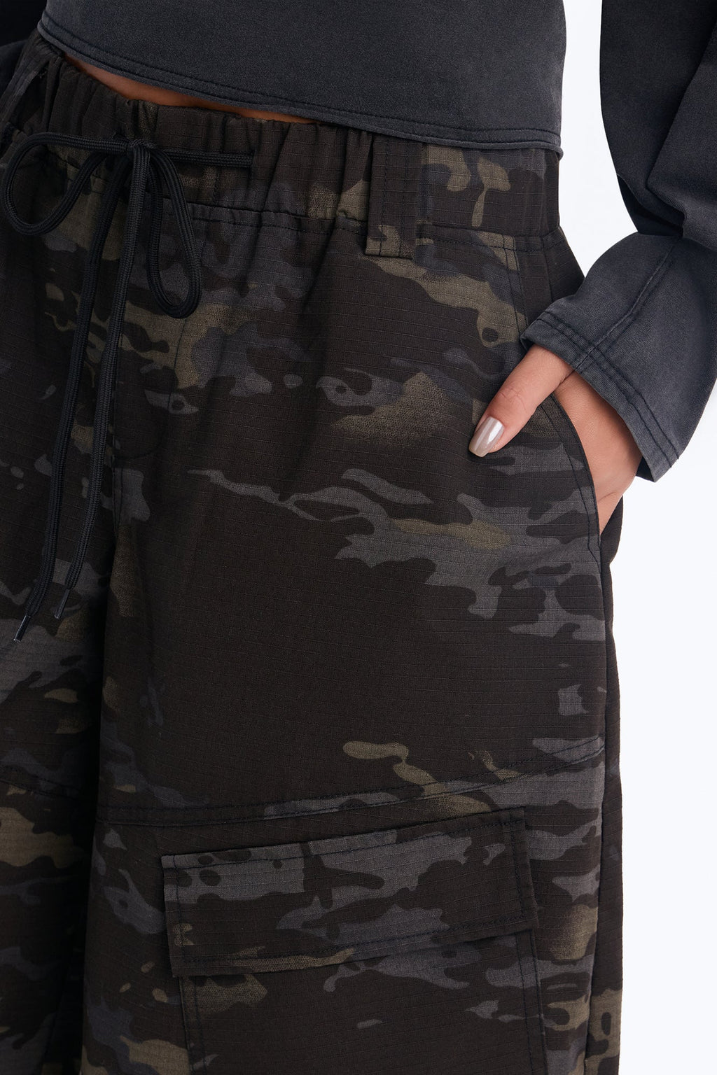 See Through Me Drawstring Wide Leg Pant - Camouflage