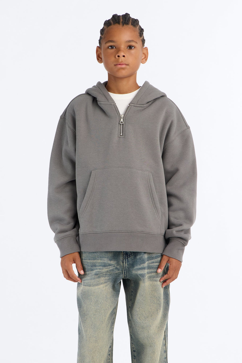 Mini Tyson Oversized Heavyweight Quarter Zip Hoodie - Charcoal