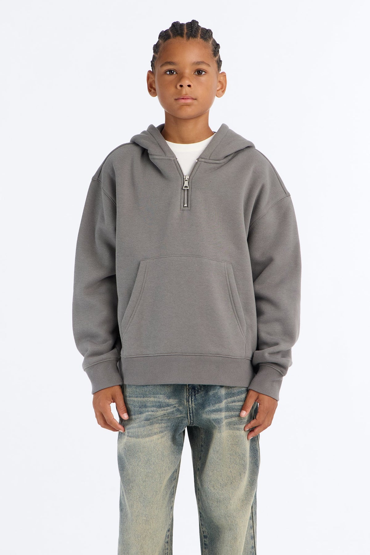 Mini Tyson Oversized Heavyweight Quarter Zip Hoodie - Charcoal