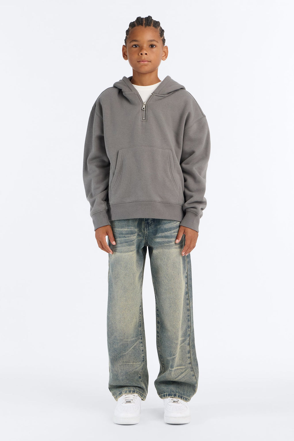 Mini Tyson Oversized Heavyweight Quarter Zip Hoodie - Charcoal