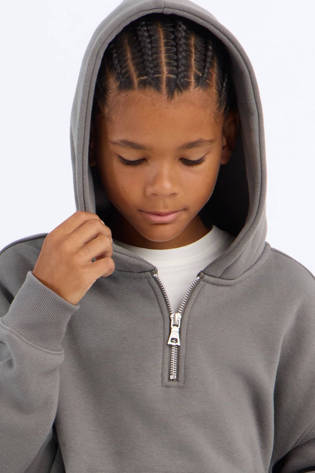 Mini Tyson Oversized Heavyweight Quarter Zip Hoodie - Charcoal