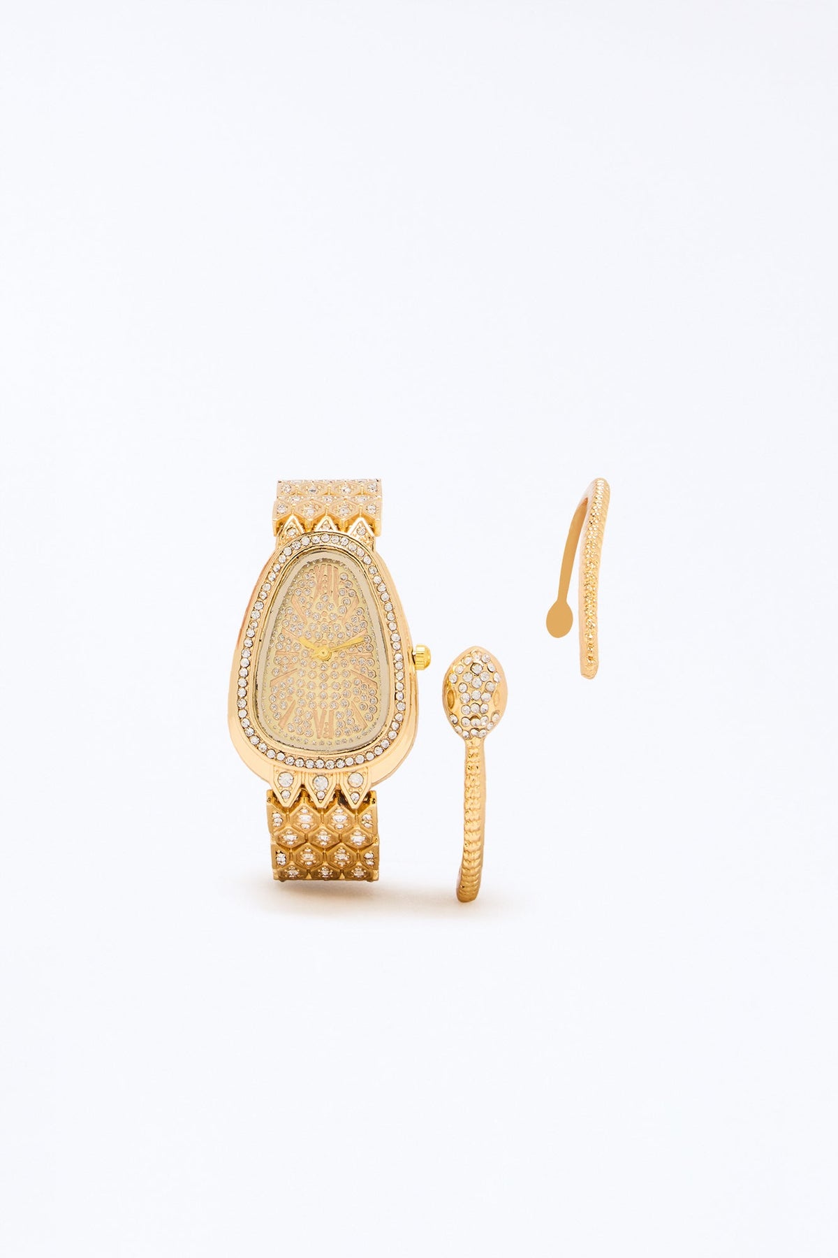 Just Slithering By Snake Bracelet And Watch Set - Gold