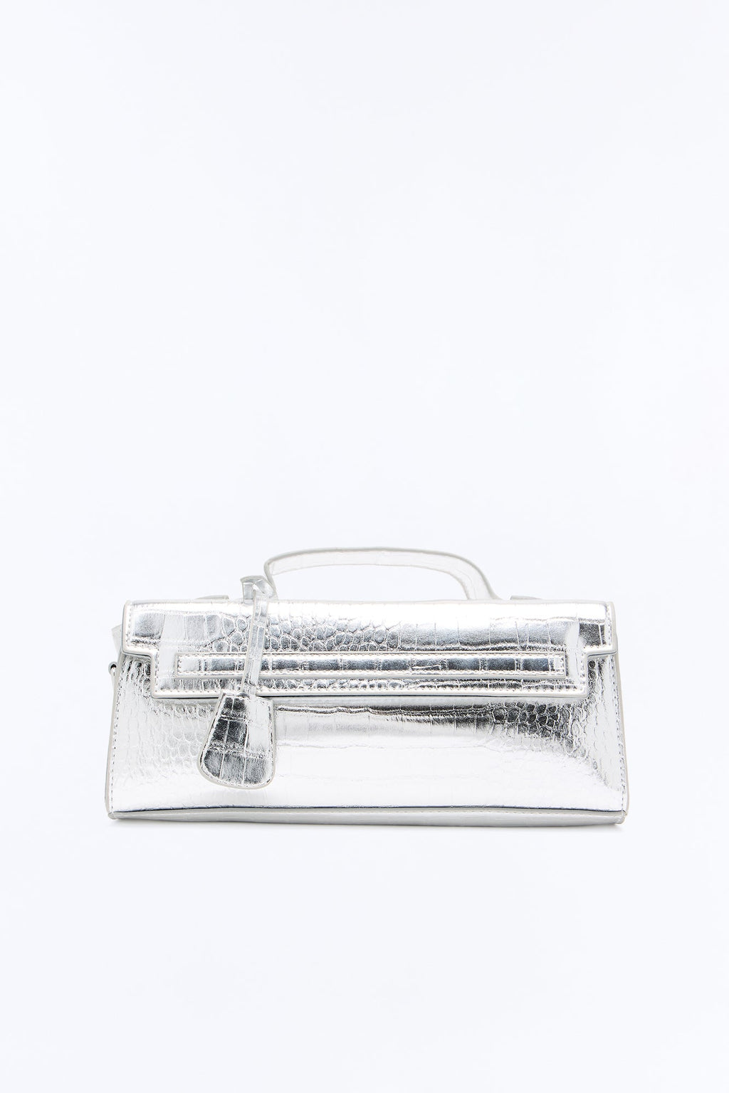 Predator Instinct Embossed Croc Faux Leather Clutch - Silver