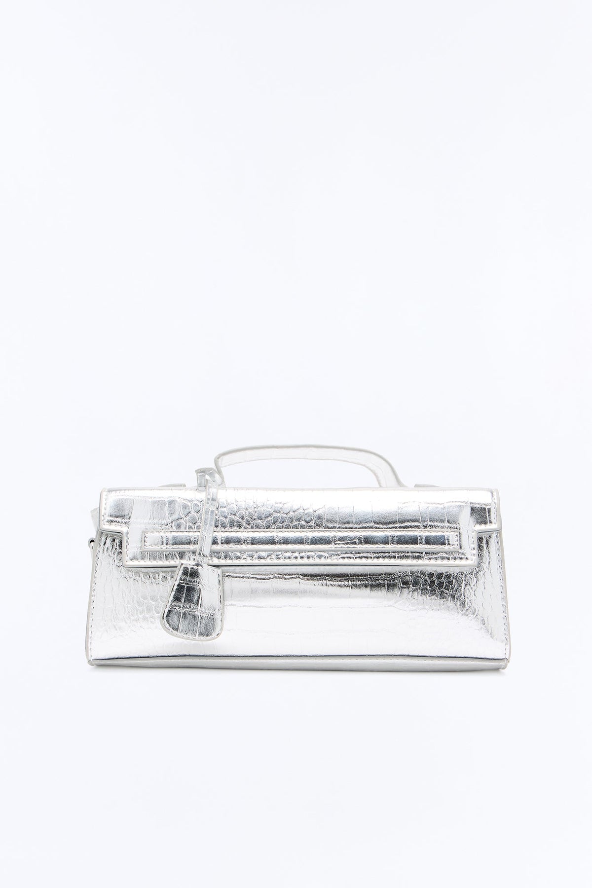 Predator Instinct Embossed Croc Faux Leather Clutch - Silver