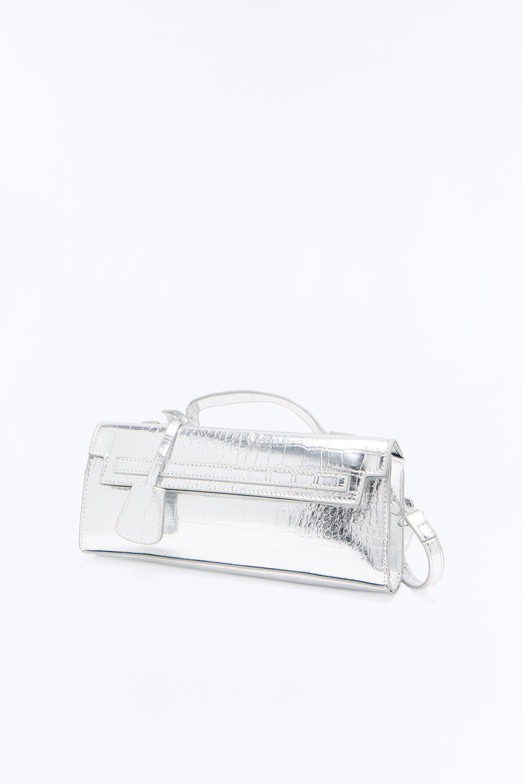 Predator Instinct Embossed Croc Faux Leather Clutch - Silver