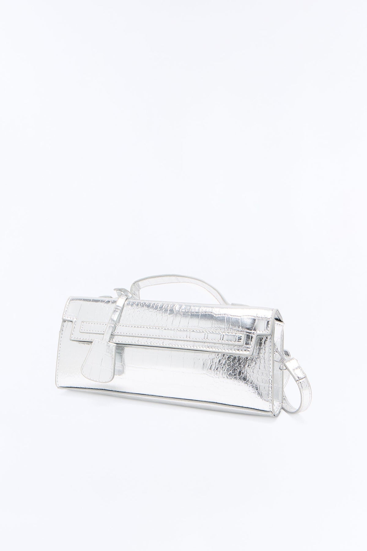 Predator Instinct Embossed Croc Faux Leather Clutch - Silver
