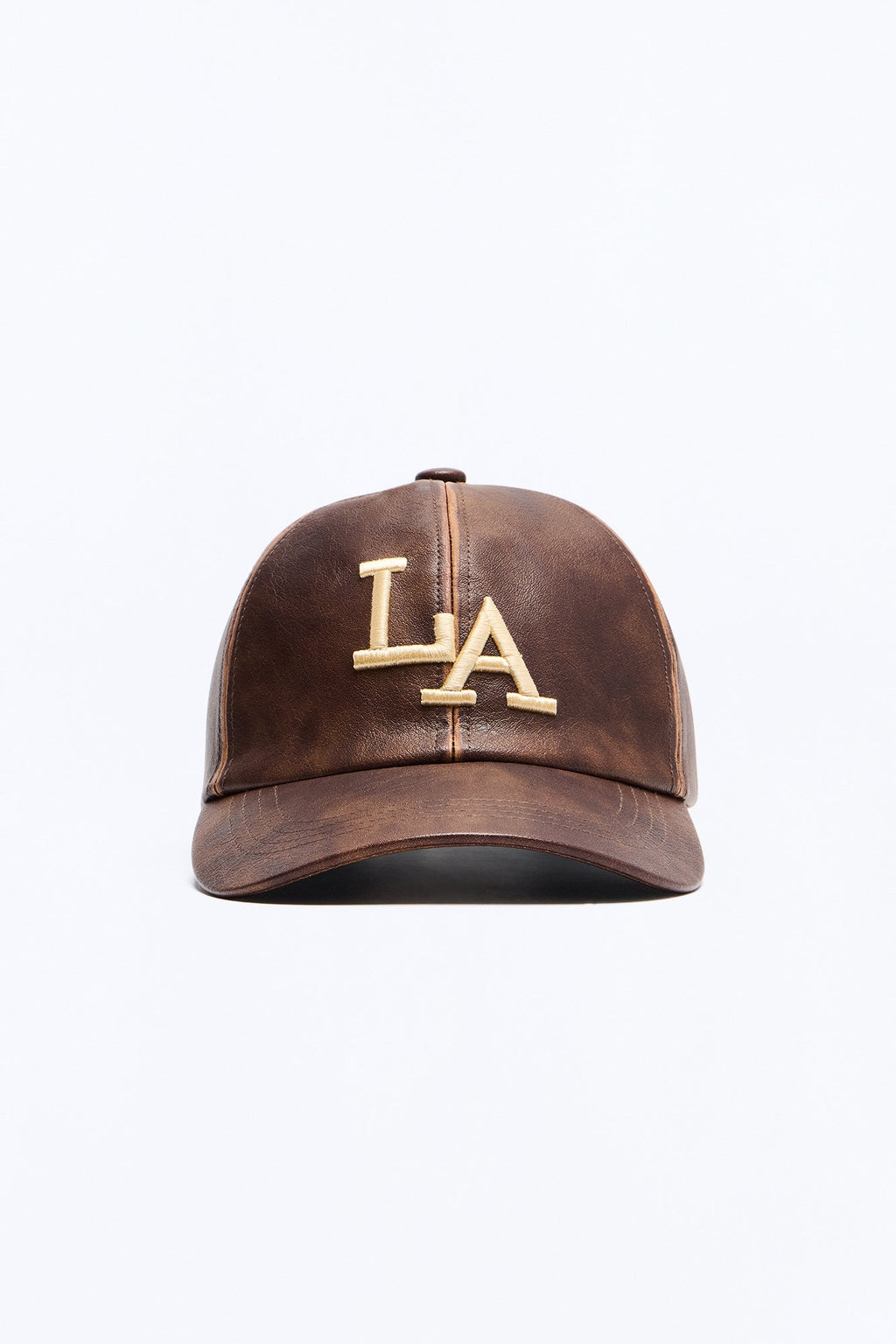 LA Nostalgia Distressed Faux Leather Baseball Hat - Brown