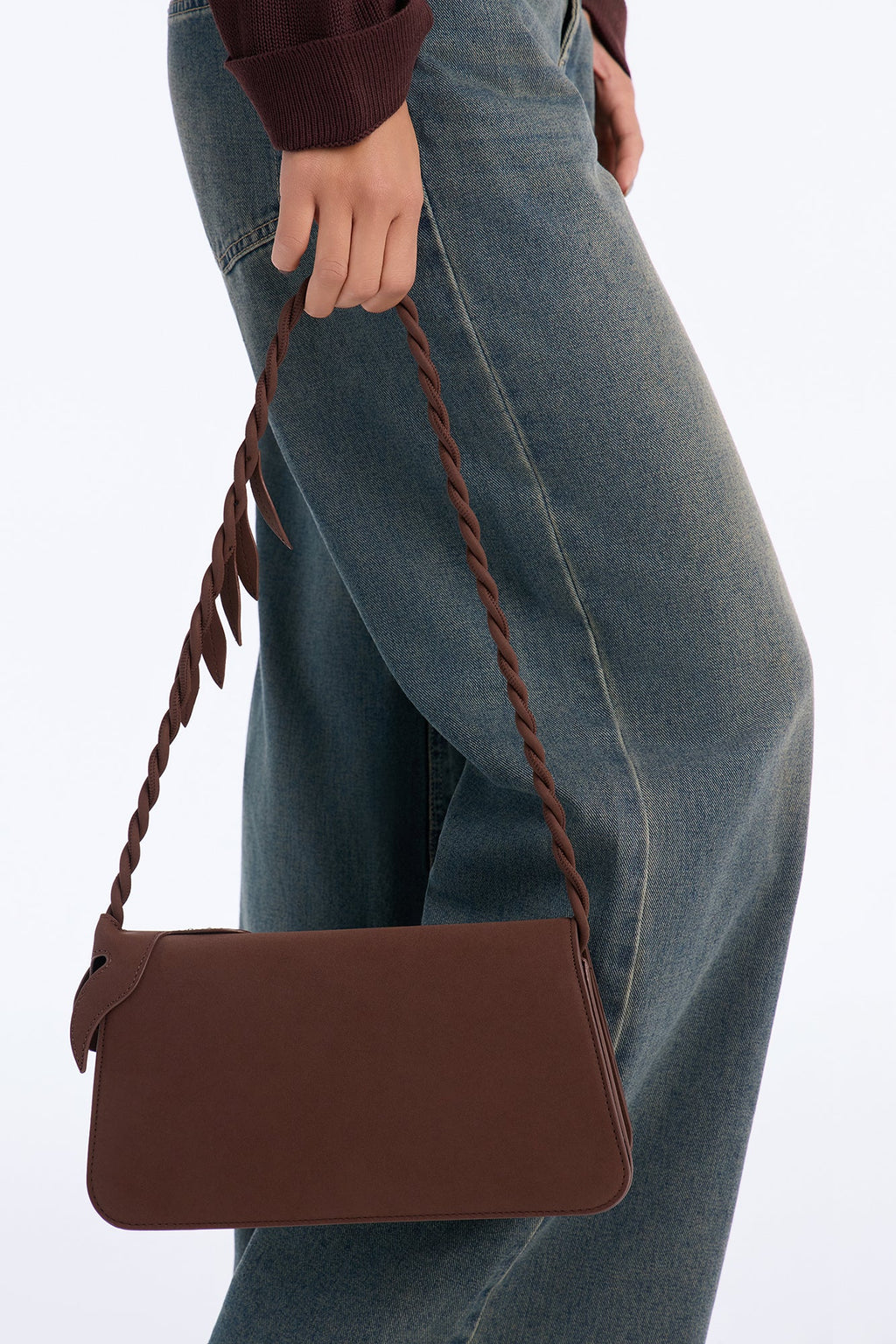 Leaves Falling Faux Leather Shoulder Bag - Brown