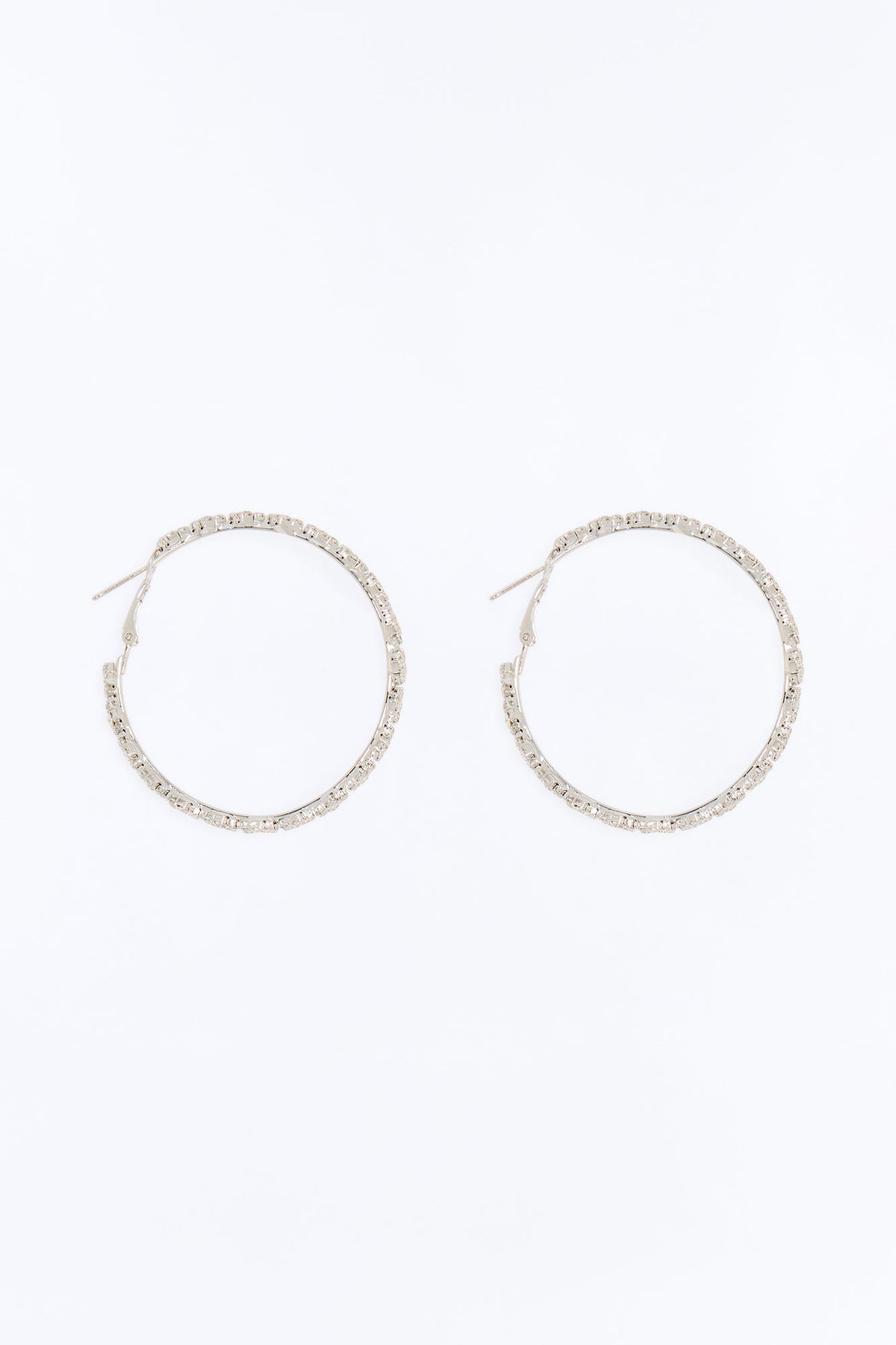 Just Your Luck Rhinestone Hoop Earrings - Silver
