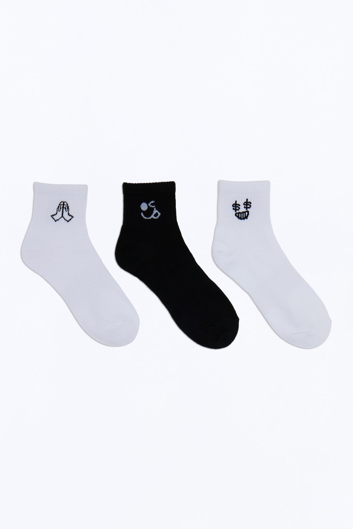 Mini Money On My Mind 3 Pack Embroidered Crew Socks - White/Black