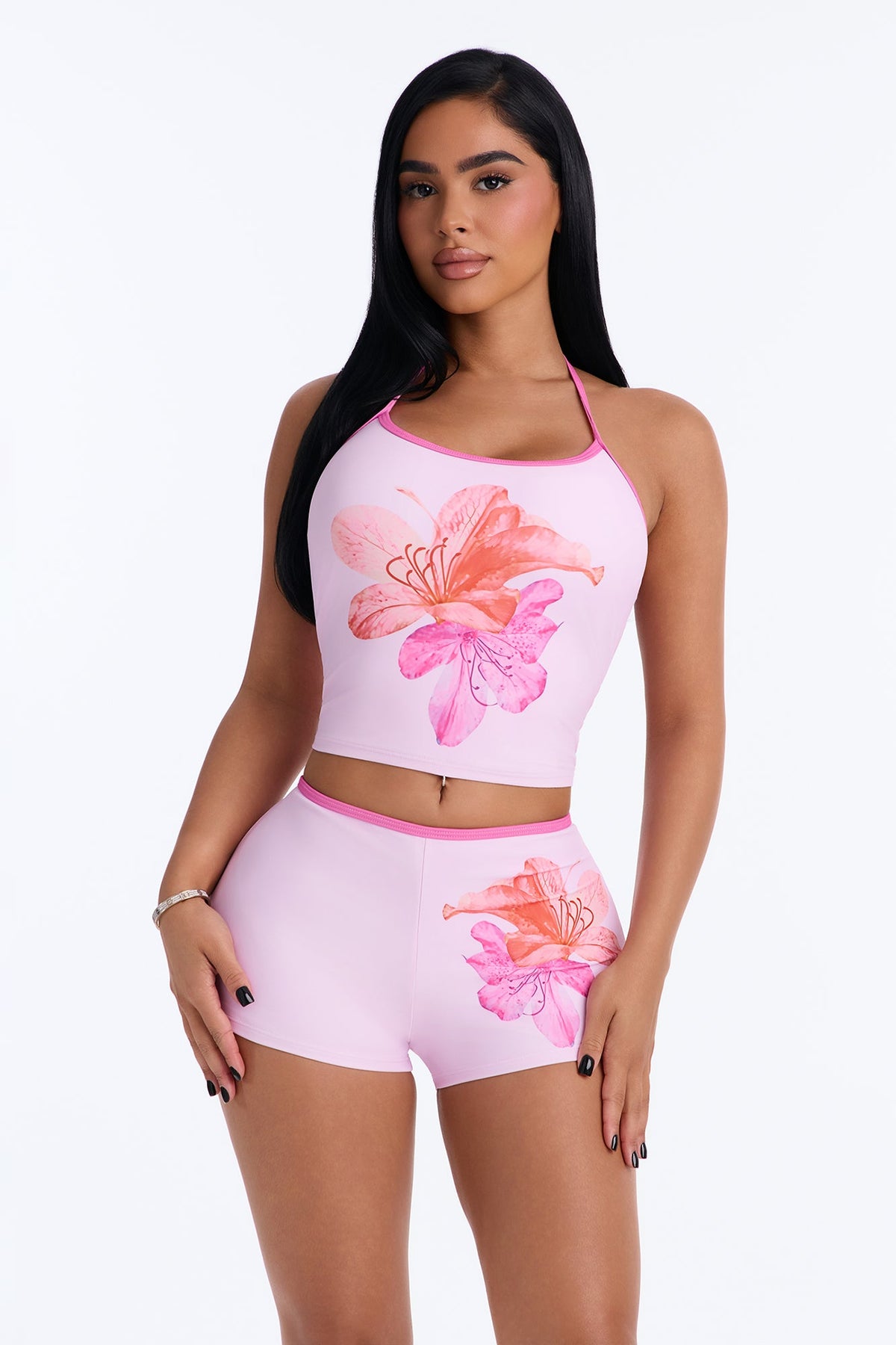 Kiele Flower Tankini 2 Piece Bikini - Purple/combo