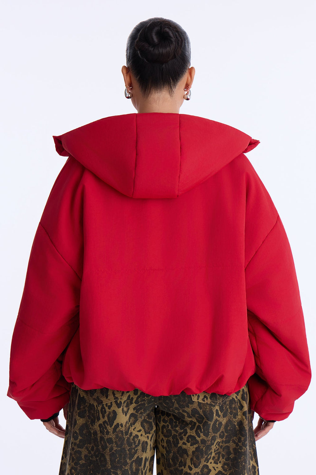 On The Go Funnel Neck Hooded Puffer - Red
