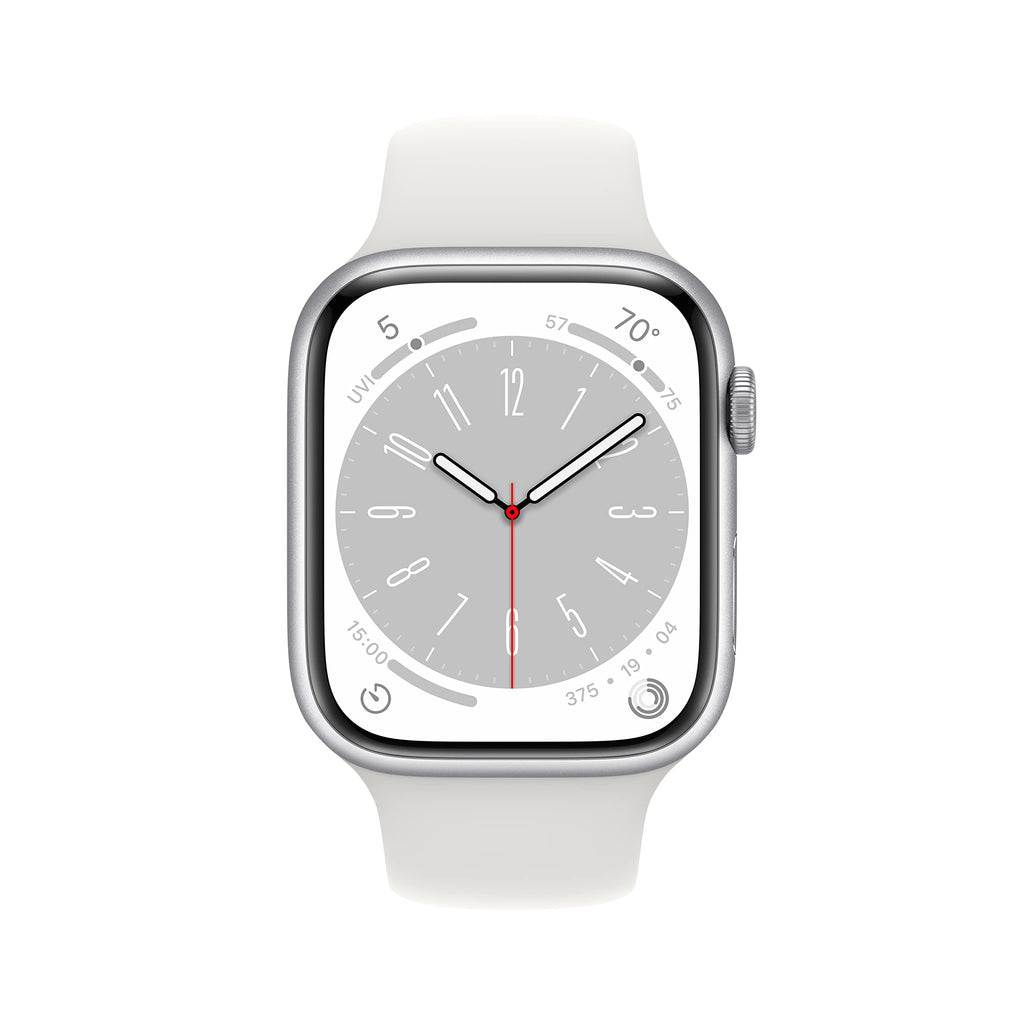 Apple Watch Series 8 GPS 45mm Aluminum Case w/ White Sport Band SM Silver - MP6P3LL/A