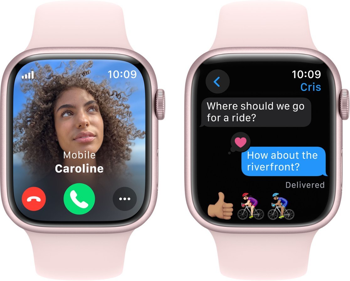 Apple Watch Series 9 (GPS + Cellular) 45mm Aluminum Case with Light Pink Sport Band - S/M - Pink - MRMK3LL/A