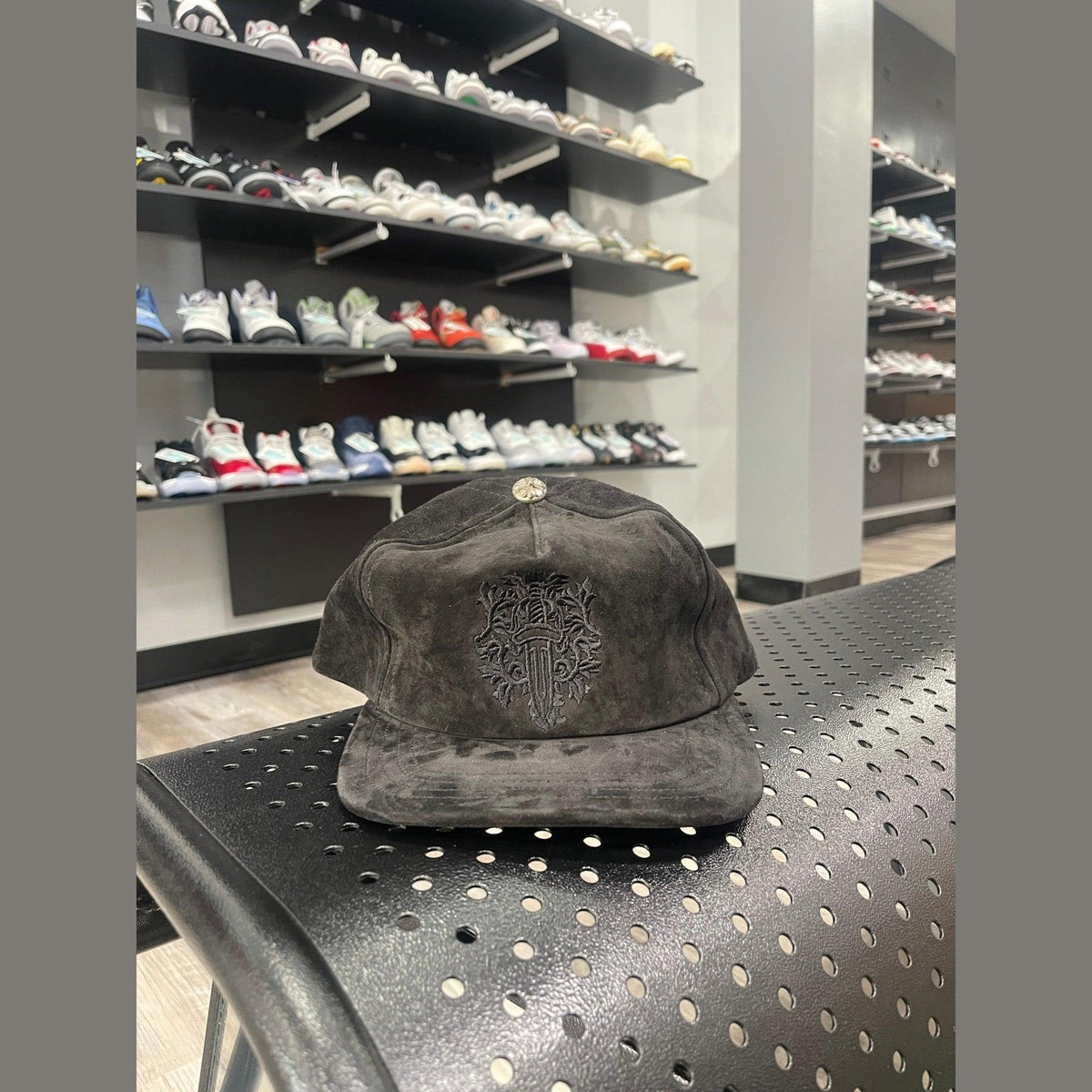 Chrome Hearts 5 Panel Suede Dagger Baseball Cap Black